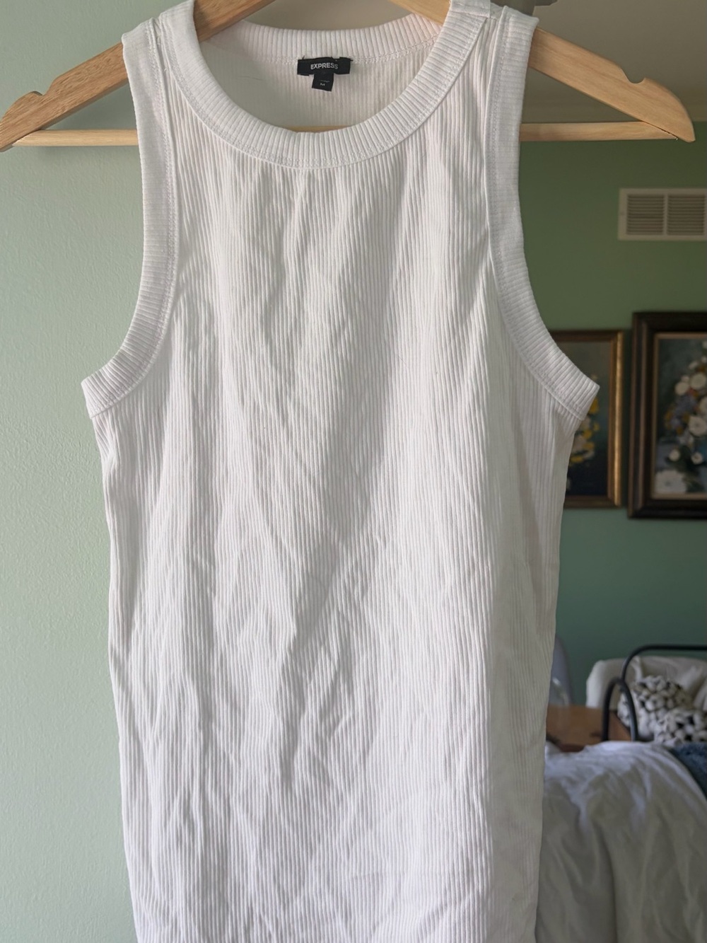 Express White Ribbed Tank - Women's Sleeveless Crewneck